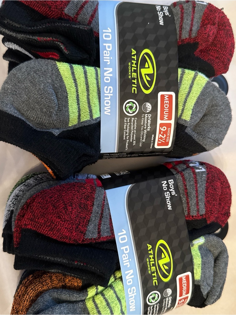 Athletic Works Boys' 10-Pair No-Show Socks - Gray, Red, Lime